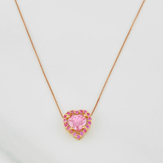 Cadena Veneciana Corazon Moisanita 1.18 qts 2.2g / 18 in / 0.7mm Dos Oros Amarillo Rosa 18K