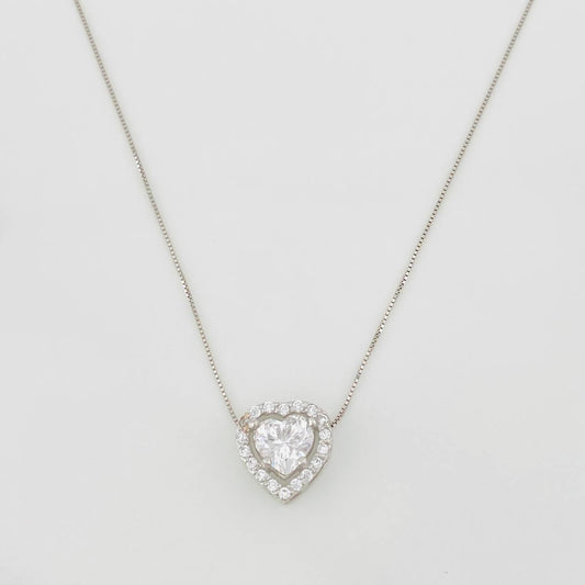 Cadena Veneciana Corazon Moisanita 1.18 qts 2.25g / 18 in / 0.7mm Oro Blanco 18K