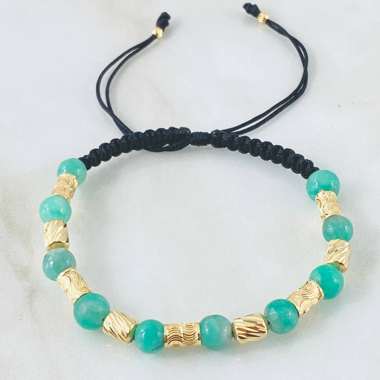 Black Emeralds Bracelet Striped Cylinder Moons 1.75gr / 0.7in / 18K Gold +0$
