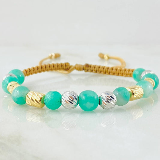 Coffee Emerald Striped Polka Dot Segmented Bracelet 1.75gr / Two Tone Yellow White 18K