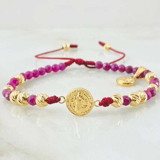 Pulsera Vinotinto Rubies San Benito 3.1gr / Oro Amarillo 18K *