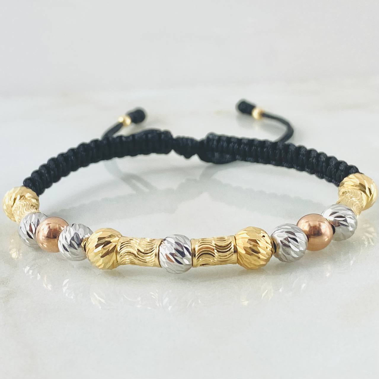 Black Bracelet Lunar Cylinders Space 3.15gr / Three 18K Golds *