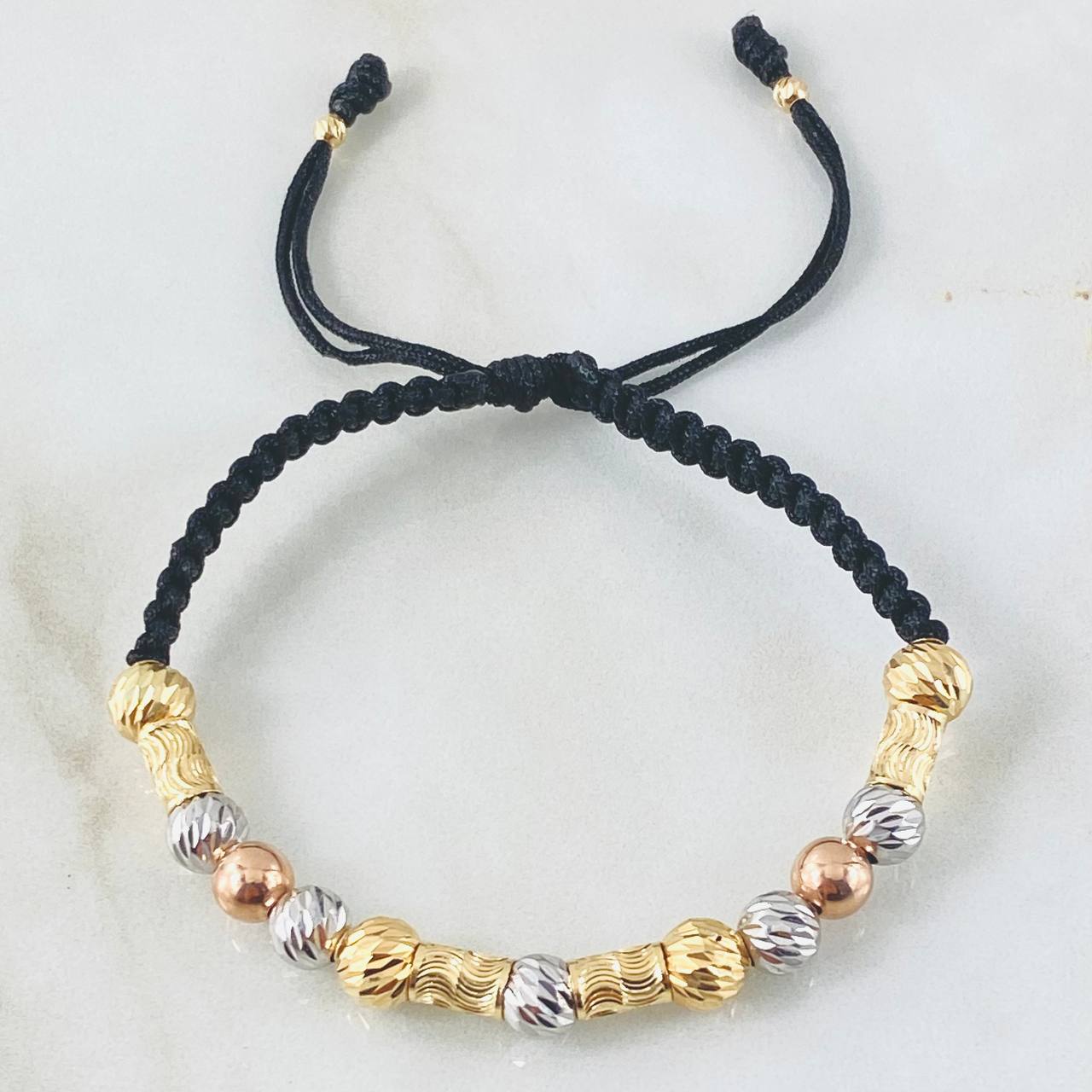 Black Bracelet Lunar Cylinders Space 3.15gr / Three 18K Golds *