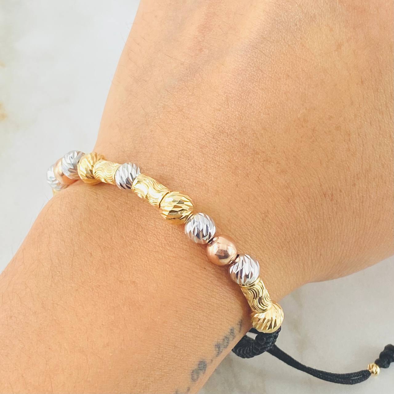 Black Bracelet Lunar Cylinders Space 3.15gr / Three 18K Golds *