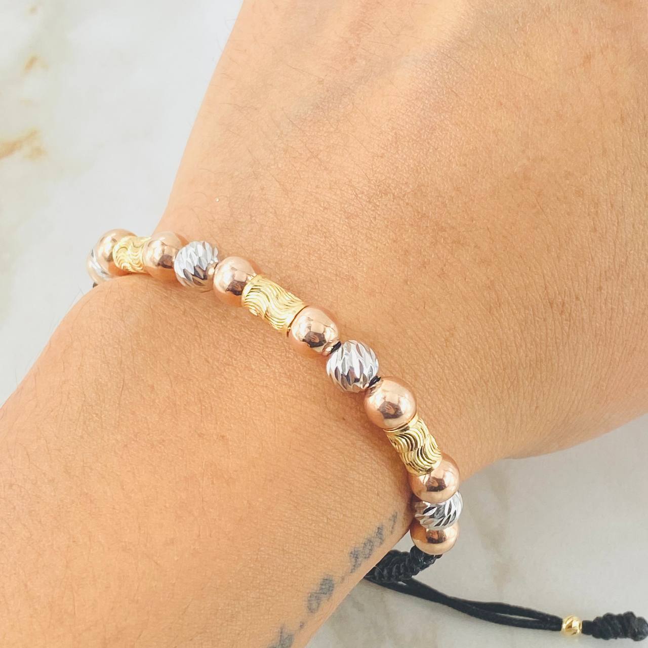 Black Bracelet Lunar Cylinders Figerianos 2.85gr / Three 18K Golds *