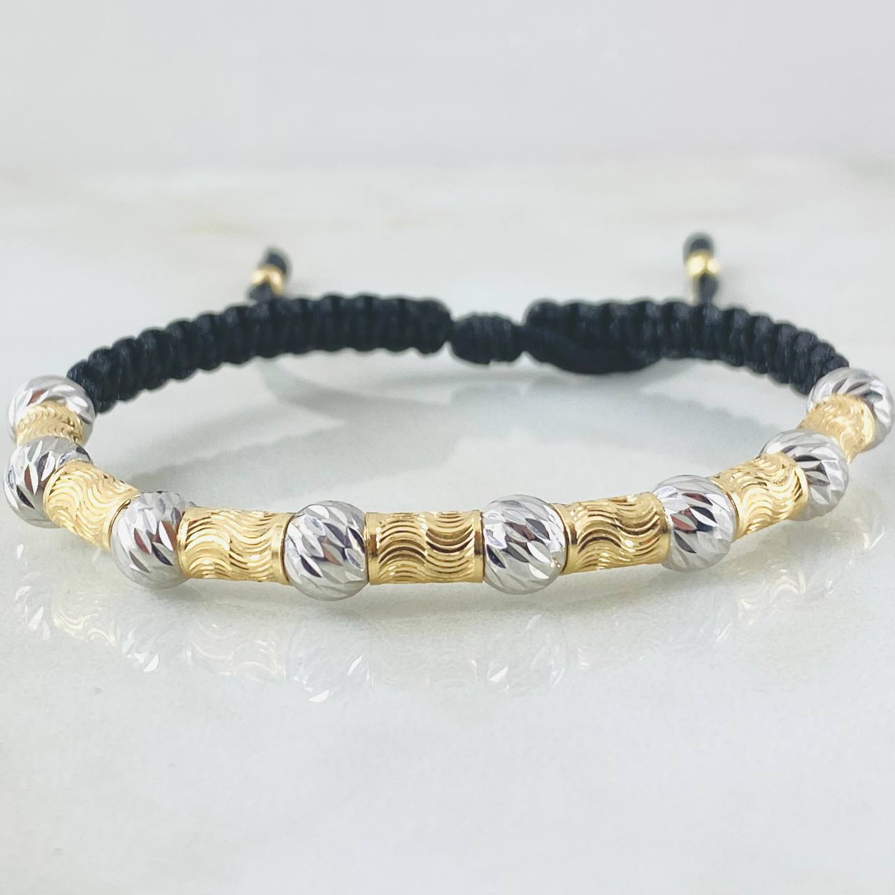 Black Bracelet Segmented Lunar Cylinders 2.9gr / 1.1in / Two Tone 18K Gold