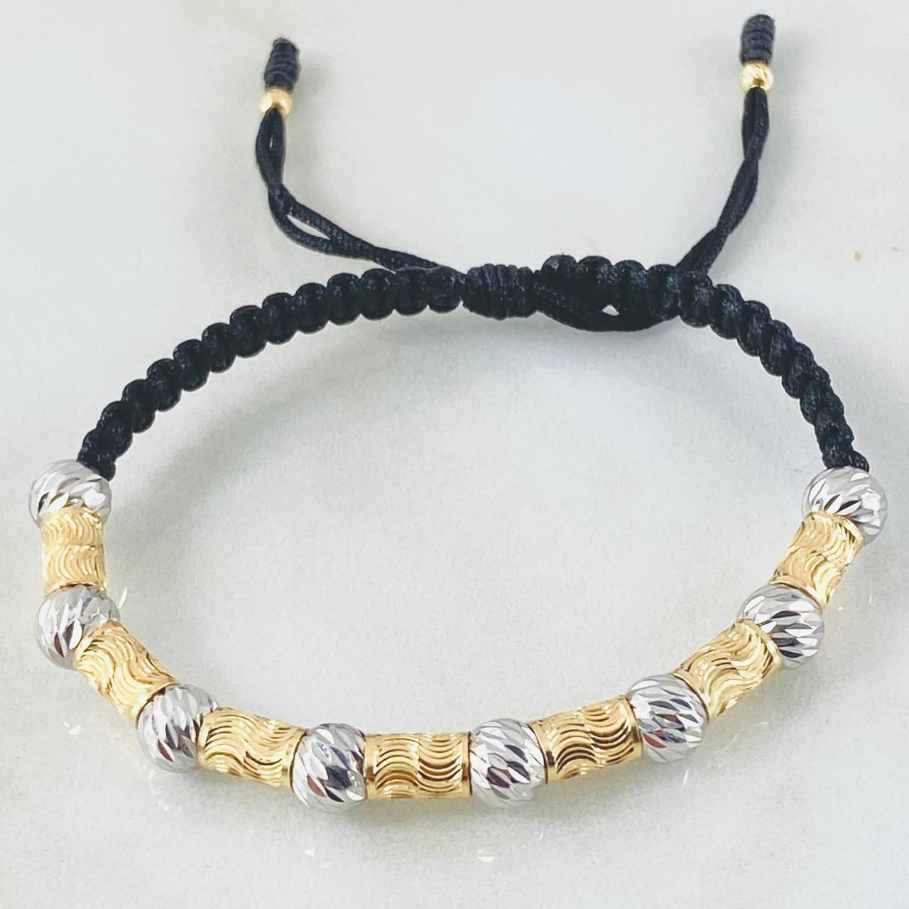 Black Bracelet Segmented Lunar Cylinders 2.9gr / 1.1in / Two Tone 18K Gold