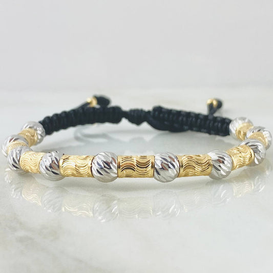 Black Bracelet Segmented Lunar Cylinders 3.6gr / 1.4in / Two Tone Yellow White 18K Gold *