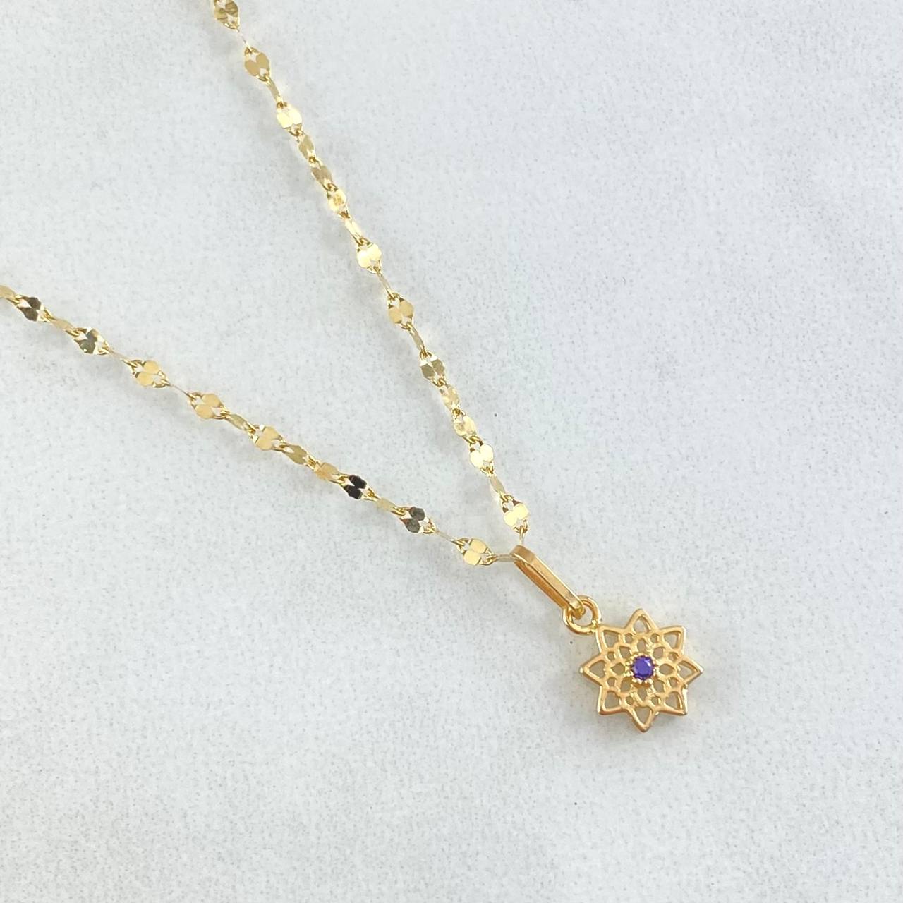 Flower Mirror Chain Set 0.95gr / 19.7in + Pendant 0.55gr / 1.5gr / Purple Zircon 18K Gold (Offer) ©
