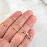 Set Chain Flower Mirror 0.95gr / 19.7in + Pendant Mandala Flower 0.55gr / 1.5gr / Purple Zircon 18K Gold (Offer) -