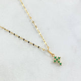 Flower Mirror Chain Set 0.95gr / 19.7in + Pendant Dense Cross 0.4gr / 1.35gr / Green Zircons 18K Gold (Offer)