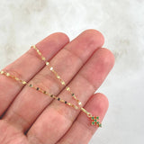 Flower Mirror Chain Set 0.95gr / 19.7in + Pendant Dense Cross 0.4gr / 1.35gr / Green Zircons 18K Gold (Offer)