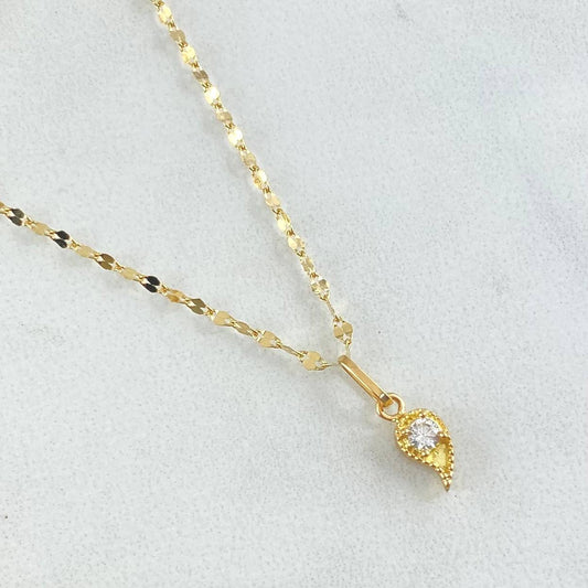 Flower Mirror Chain Set 0.9gr / 17.7in + Pendant Drop 0.55gr / 1.45gr / White Zircon 18K Gold (Offer) -