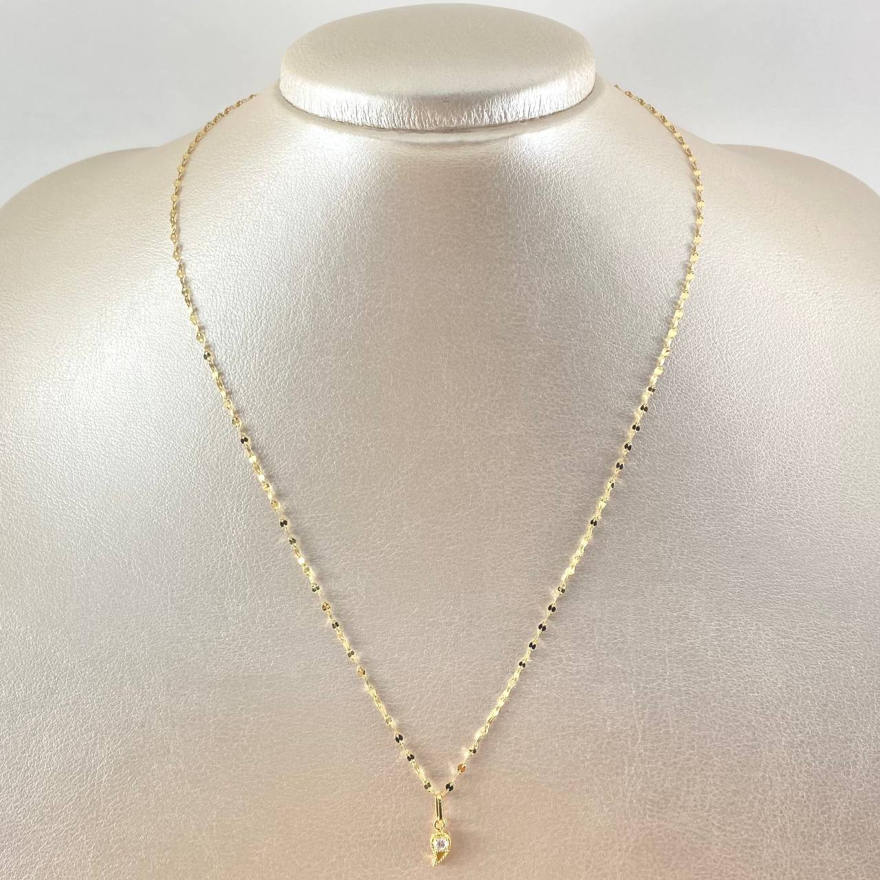 Flower Mirror Chain Set 0.9gr / 17.7in + Pendant Drop 0.55gr / 1.45gr / White Zircon 18K Gold (Offer) -