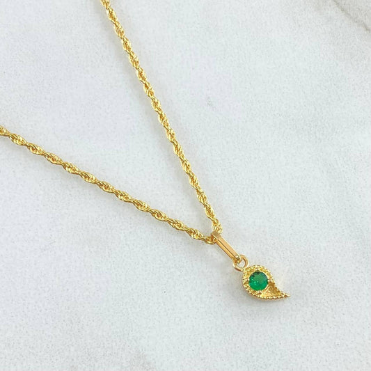 Set Rope Chain 0.9gr / 17.7in + Pendant 0.55gr / 1.45gr / Green Zircon 18K Gold (Offer) -