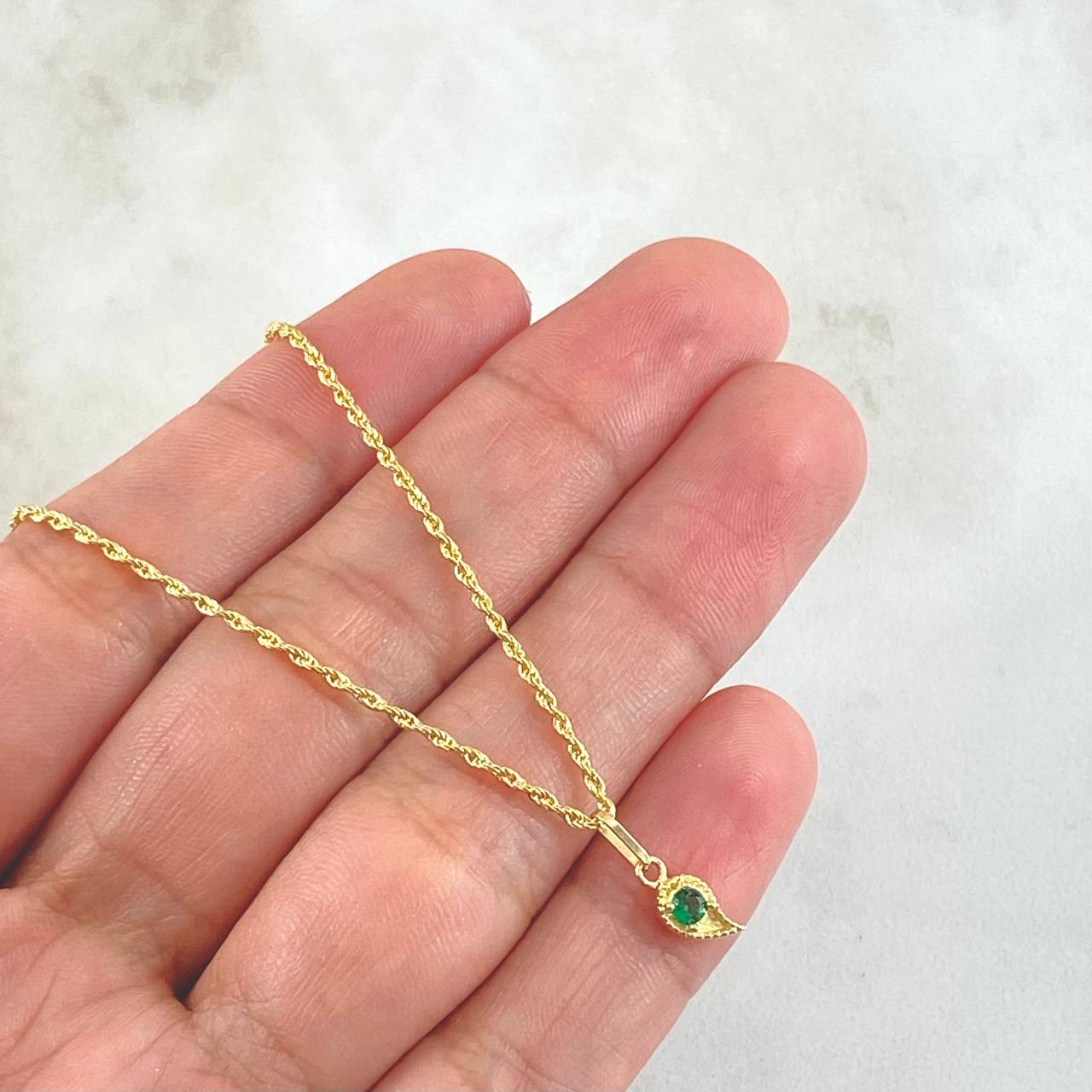 Set Rope Chain 0.9gr / 17.7in + Pendant 0.55gr / 1.45gr / Green Zircon 18K Gold (Offer) -
