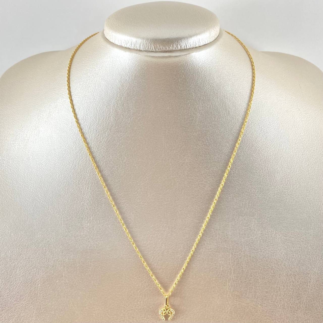Set Cadena Lazo 0.9gr / 45cm + Dije Oreja Ratón 0.55gr / 1.45gr / Circones Blancos Oro 18K (Oferta) -