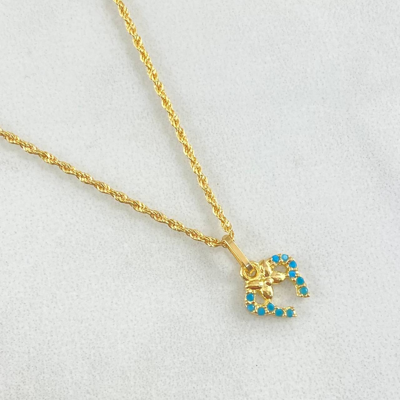 Set Rope Chain 0.9gr / 17.7in + Pendant 0.55gr / 1.45gr / Blue Zircons 18K Gold (Offer) -