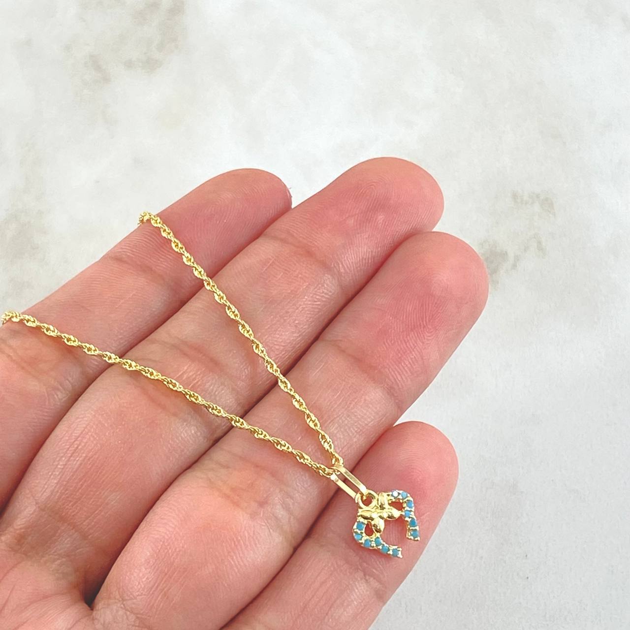 Set Rope Chain 0.9gr / 17.7in + Pendant 0.55gr / 1.45gr / Blue Zircons 18K Gold (Offer) -