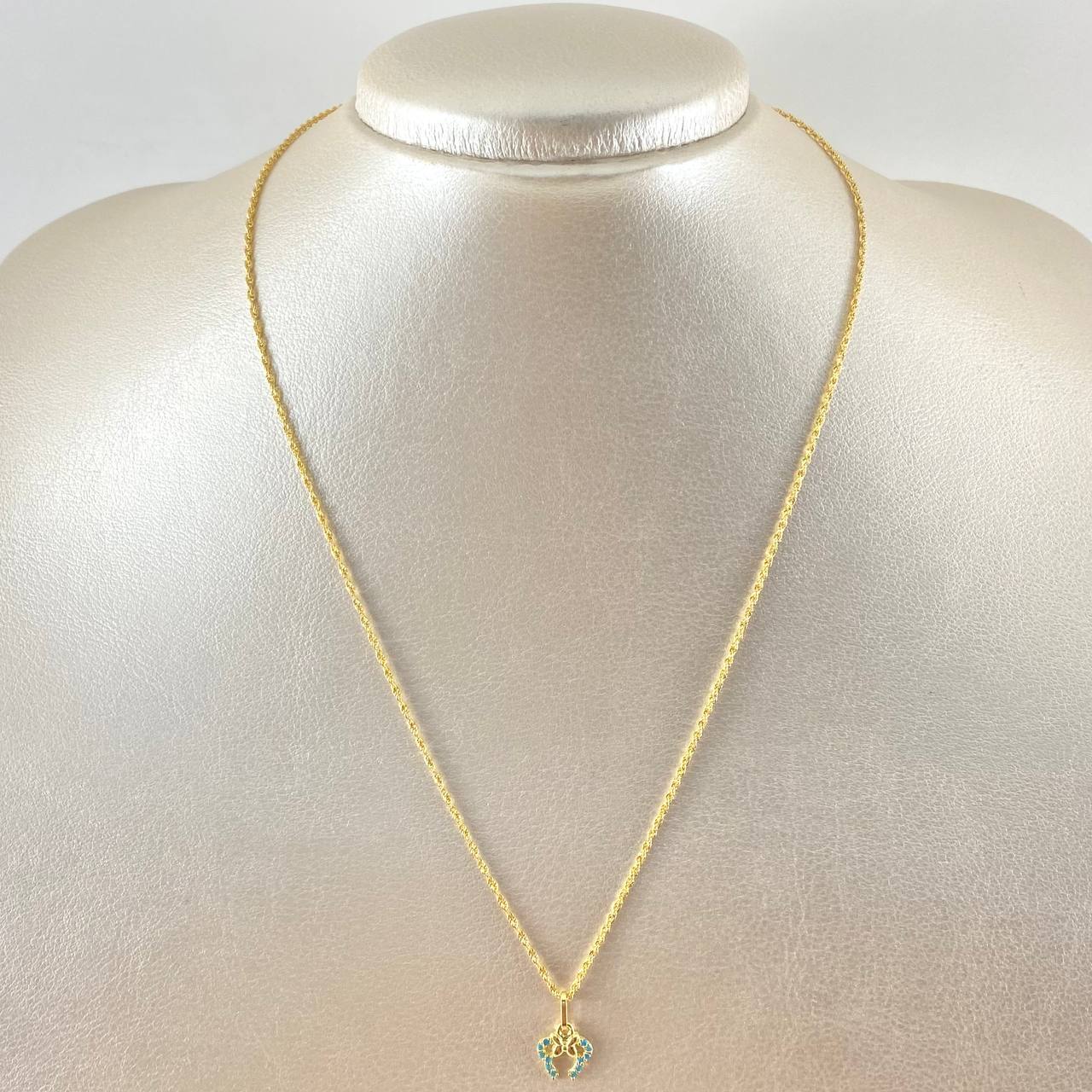 Set Rope Chain 0.9gr / 17.7in + Pendant 0.55gr / 1.45gr / Blue Zircons 18K Gold (Offer) -