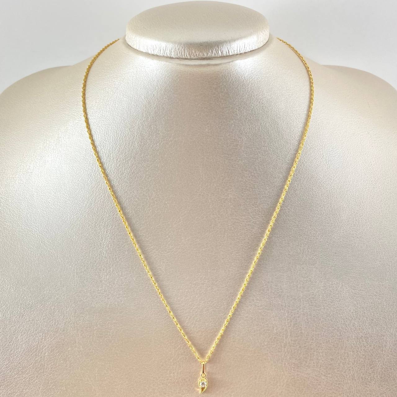 Set Cadena Lazo 0.95gr / 45cm + Dije Gota 0.55gr / 1.5gr / Circon Blanco Oro 18K (Oferta) -