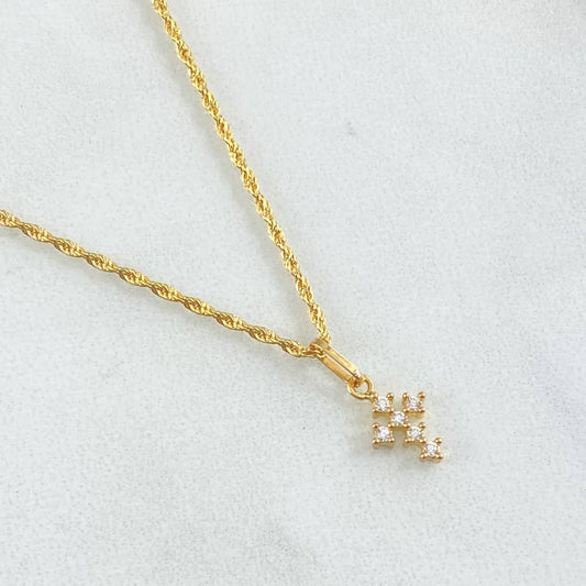 Set Rope Chain 1gr / 19.7in + Pendant 0.4gr / 1.4gr / White Zircons 18K Gold (Offer) ©