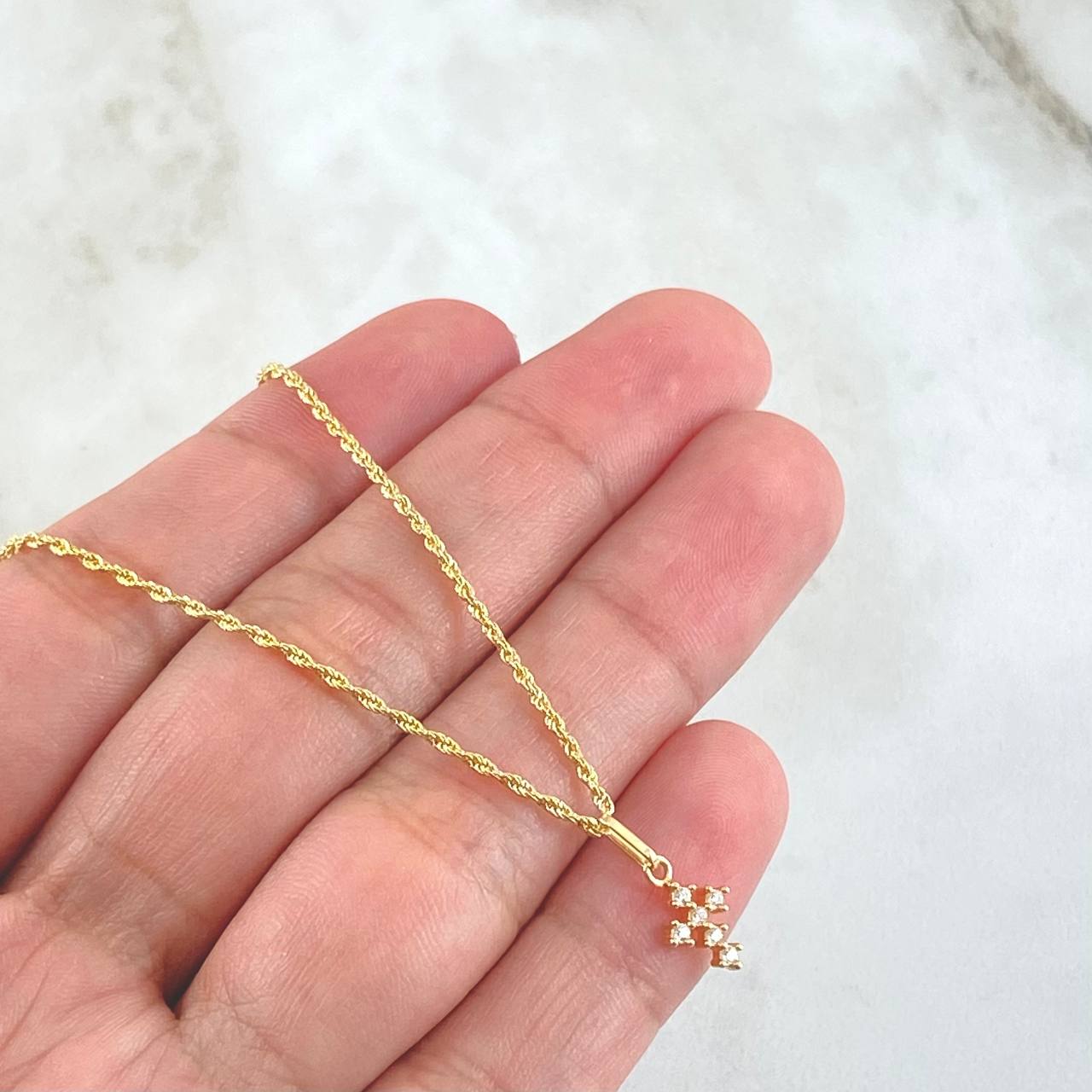 Set Rope Chain 1gr / 19.7in + Pendant 0.4gr / 1.4gr / White Zircons 18K Gold (Offer) ©