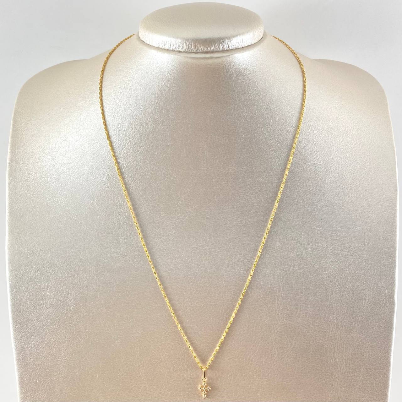 Set Rope Chain 1gr / 19.7in + Pendant 0.4gr / 1.4gr / White Zircons 18K Gold (Offer) ©
