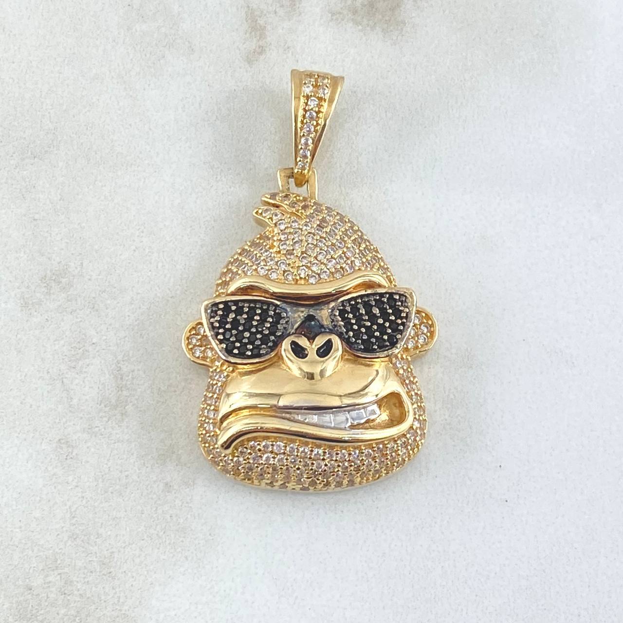 Pendant Gorilla Face 10.4gr / 4cm / Black and White Zircons Two 18K Yellow and White Golds ©