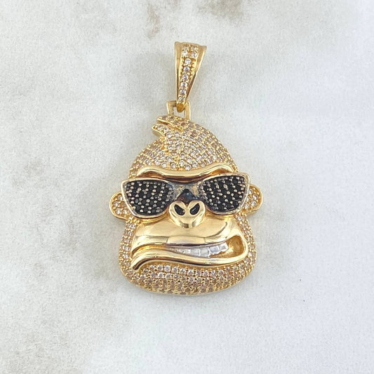 Pendant Gorilla Face 10.4gr / 4cm / Black and White Zircons Two 18K Yellow and White Golds ©
