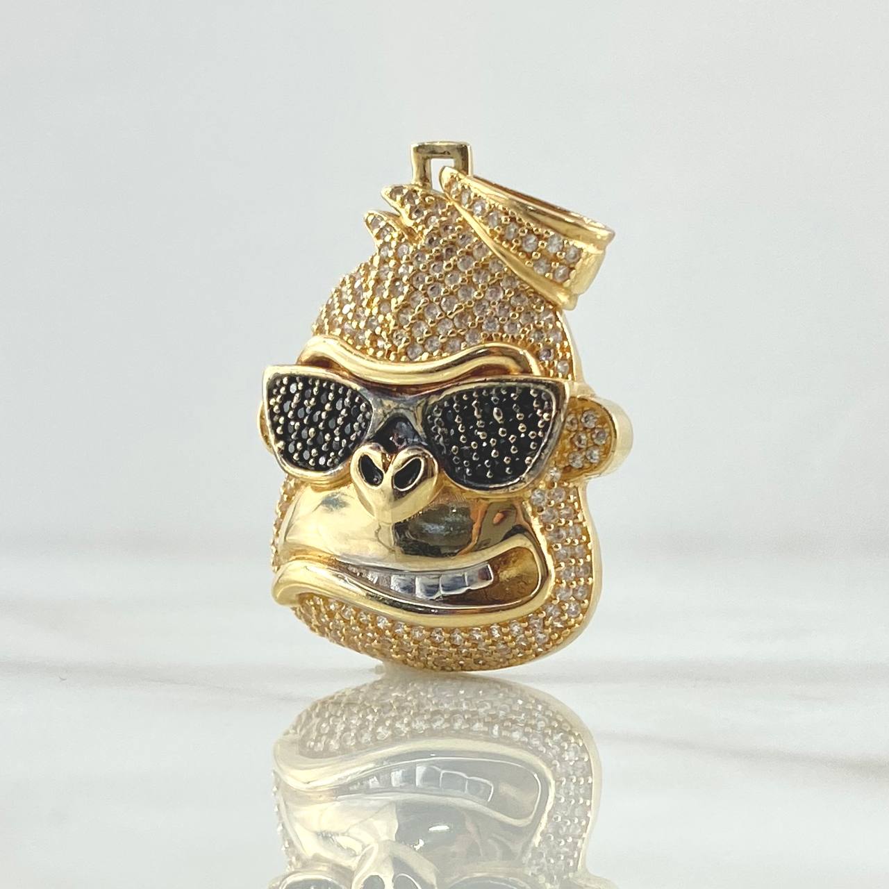 Pendant Gorilla Face 10.4gr / 4cm / Black and White Zircons Two 18K Yellow and White Golds ©