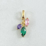 Uneven Laurel Leaf Set - Pendant 2cm - Ring Size 6 1/2 2.8gr Multicolor Zircons Special Mother-of-Pearl 18K Gold