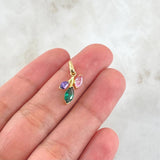 Uneven Laurel Leaf Set - Pendant 2cm - Ring Size 6 1/2 2.8gr Multicolor Zircons Special Mother-of-Pearl 18K Gold