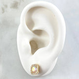 Square Halo Set - Stud Earrings 0.7cm - Ring Size 8 4.3gr Iridescent Zircons Special Mother-of-Pearl 18K Gold