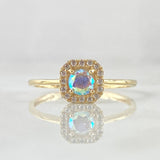 Square Halo Set - Stud Earrings 0.7cm - Ring Size 8 4.3gr Iridescent Zircons Special Mother-of-Pearl 18K Gold