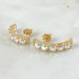 Dense Line Set - Stud Earrings 2cm - Ring T8 1/2 5.5gr Iridescent Zircons Nac.Esp. 18K Gold