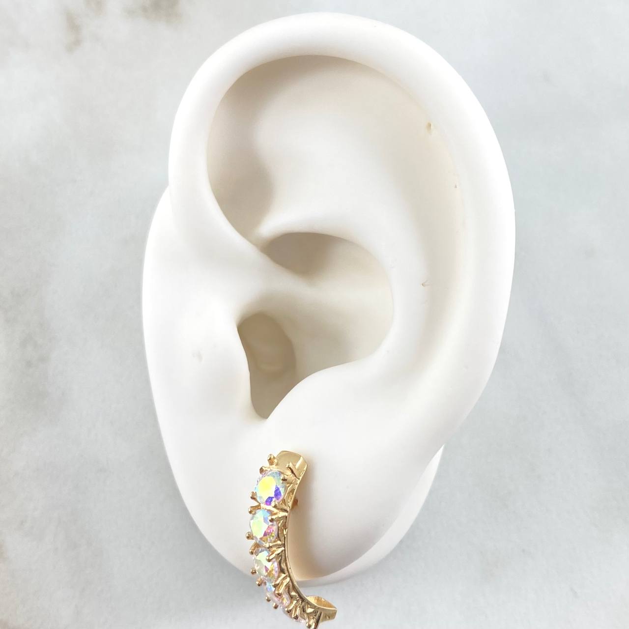 Dense Line Set - Stud Earrings 2cm - Ring T8 1/2 5.5gr Iridescent Zircons Nac.Esp. 18K Gold