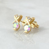 Stone Set - Stud Earrings 1cm - Pendant 1.1cm 3.2gr Iridescent Zircons Special Mother-of-Pearl 18K Gold