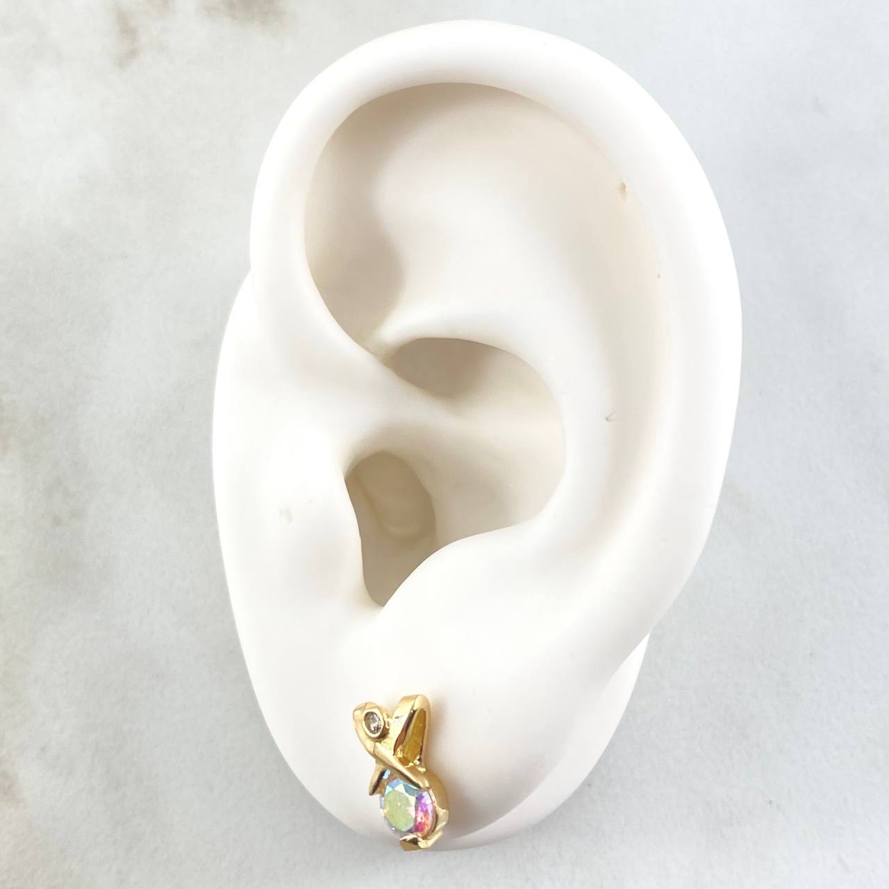 Stone Set - Stud Earrings 1cm - Pendant 1.1cm 3.2gr Iridescent Zircons Special Mother-of-Pearl 18K Gold