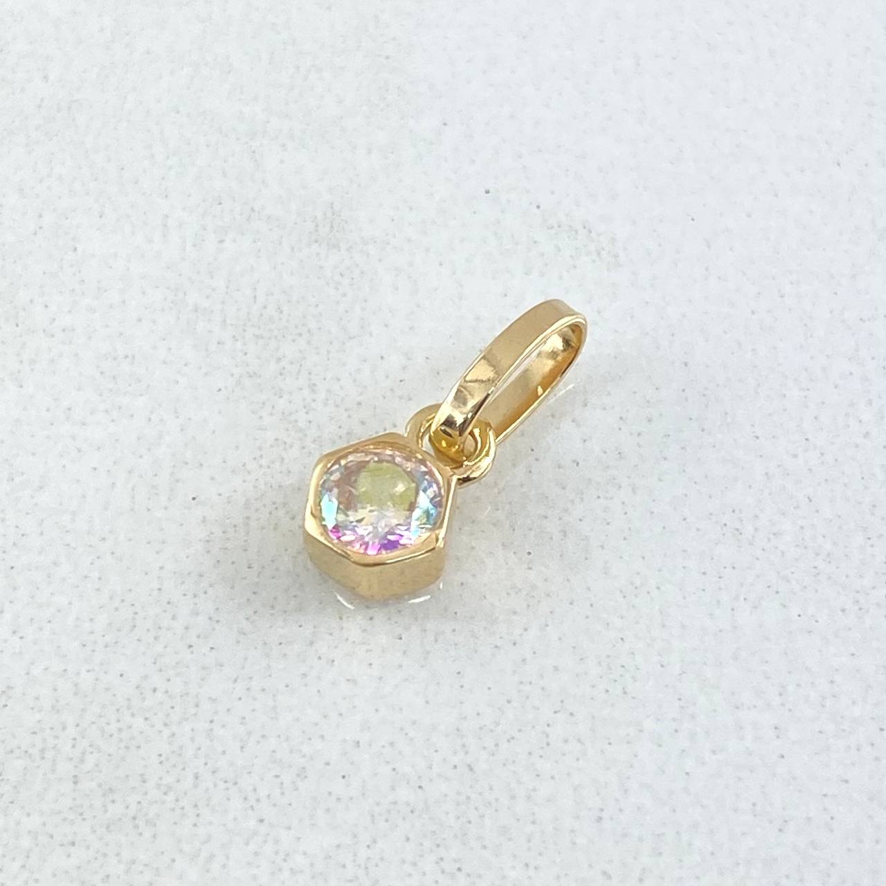 Stone Set - Stud Earrings 1cm - Pendant 1.1cm 3.2gr Iridescent Zircons Special Mother-of-Pearl 18K Gold