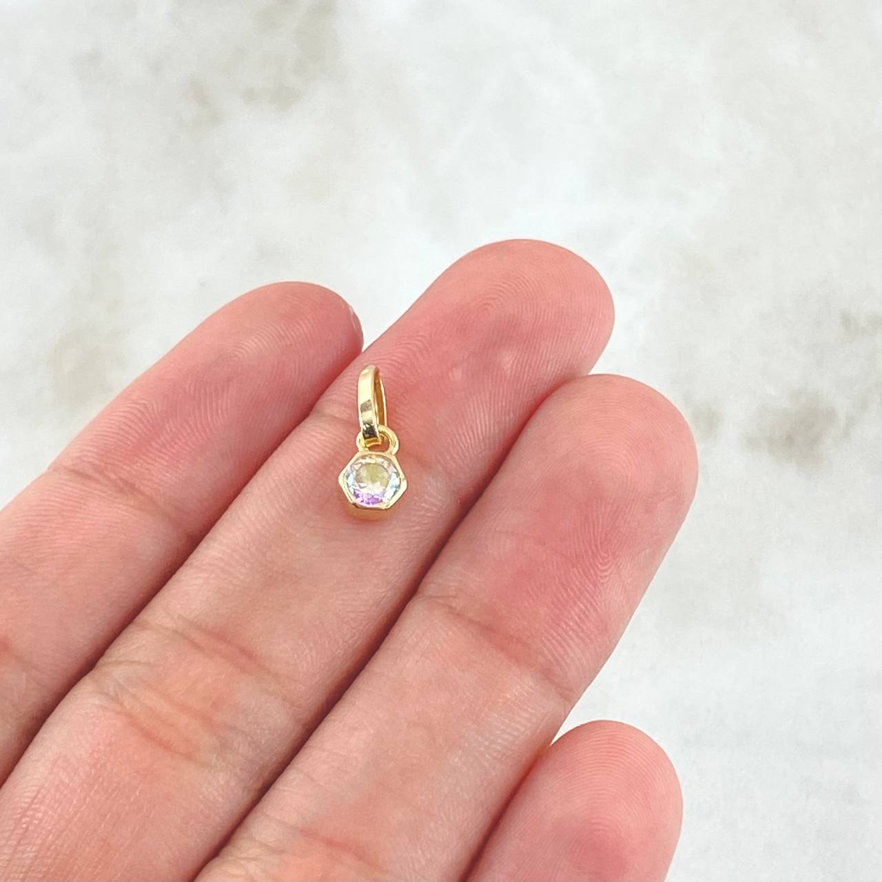 Stone Set - Stud Earrings 1cm - Pendant 1.1cm 3.2gr Iridescent Zircons Special Mother-of-Pearl 18K Gold