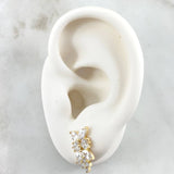 Leaf Set in Sequence - Stud Earrings 1.3cm (0.5in) - Ring Size 6 1/2 5.3gr White Zircons Special Birth 18K Gold
