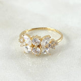 Leaf Set in Sequence - Stud Earrings 1.3cm (0.5in) - Ring Size 6 1/2 5.3gr White Zircons Special Birth 18K Gold