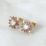 Starry Flower Set - Stud Earrings 1.2cm - Ring Size 6 1/4 4.7gr Lilac White Zirconia Special Mother of Pearl 18K Gold