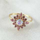 Starry Flower Set - Stud Earrings 1.2cm - Ring Size 6 1/4 4.7gr Lilac White Zirconia Special Mother of Pearl 18K Gold