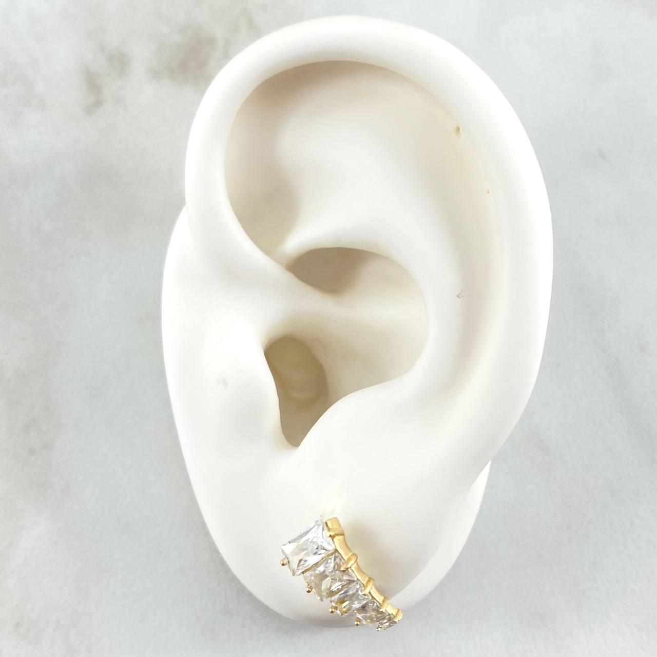 Ascending Line Set - Stud Earrings 1.2cm / 0.5in - Pendant 1.3cm / 0.5in - Ring Size 6 3/4 4.4gr White Zircons Nac.Esp. 18K Gold