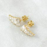 Ascending Line Set - Stud Earrings 1.2cm / 0.5in - Pendant 1.3cm / 0.5in - Ring Size 6 3/4 4.4gr White Zircons Nac.Esp. 18K Gold