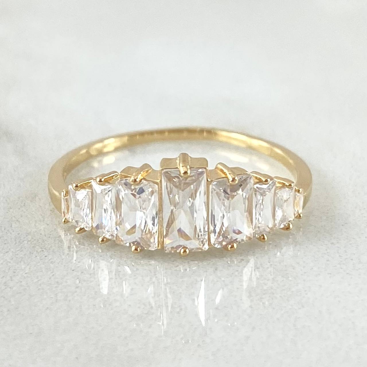 Ascending Line Set - Stud Earrings 1.2cm / 0.5in - Pendant 1.3cm / 0.5in - Ring Size 6 3/4 4.4gr White Zircons Nac.Esp. 18K Gold