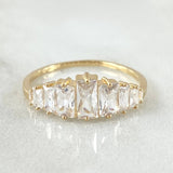 Ascending Line Set - Stud Earrings 1.2cm / 0.5in - Pendant 1.3cm / 0.5in - Ring Size 6 3/4 4.4gr White Zircons Nac.Esp. 18K Gold