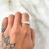 Ascending Line Set - Stud Earrings 1.2cm / 0.5in - Pendant 1.3cm / 0.5in - Ring Size 6 3/4 4.4gr White Zircons Nac.Esp. 18K Gold